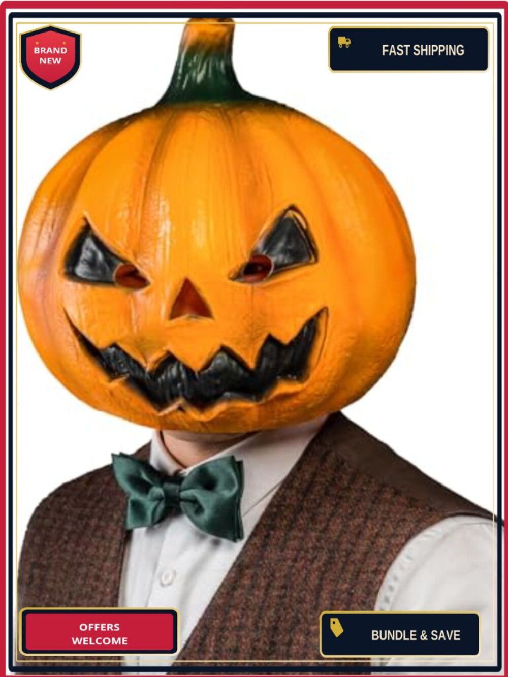 Full Head Natural Latex Jack-o-Lantern Mask Halloween Costume Adult